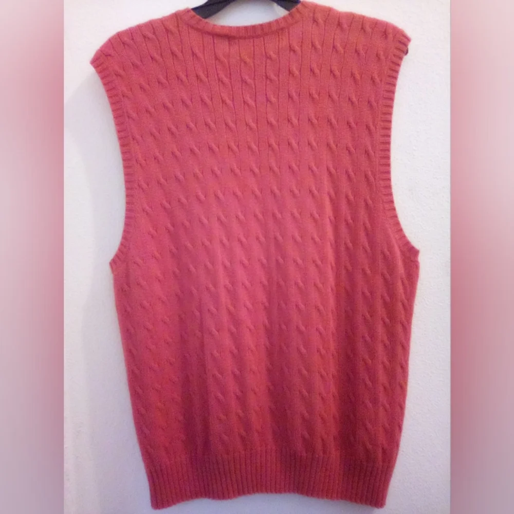Oscar de la Renta 100% Cotton V-Neck Cable Knit Sweater Size L Old Money